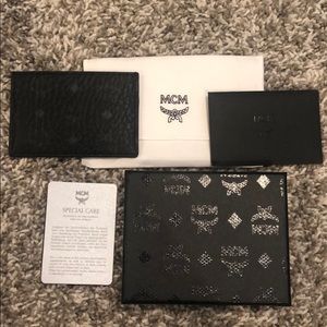 NWT MCM Black Visetos Webbing Card Case!